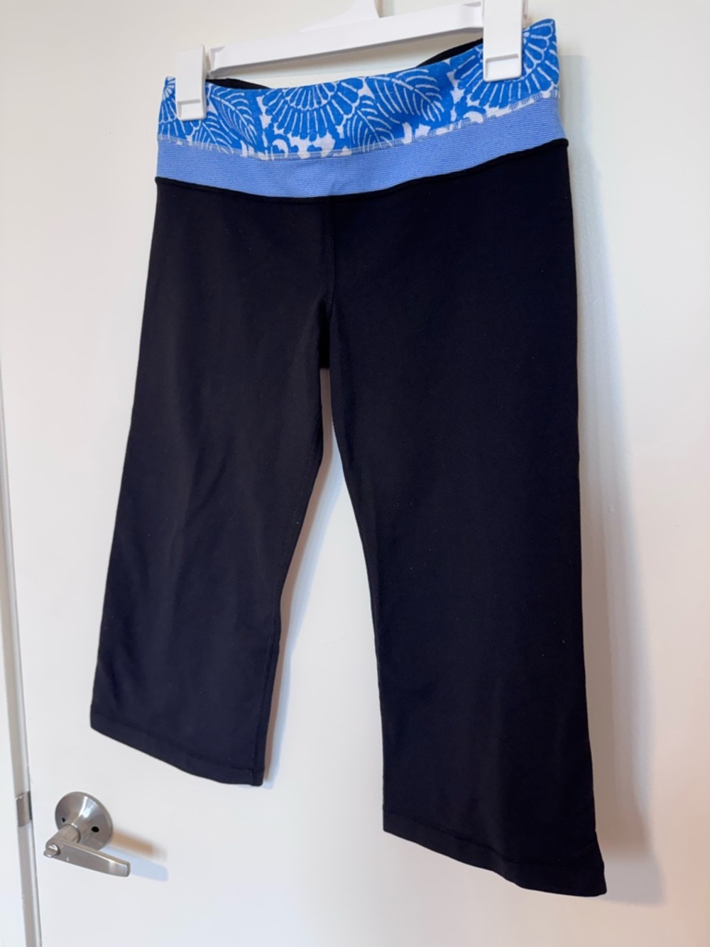 lululemon Black Leggings with Blue Patterned Waistband